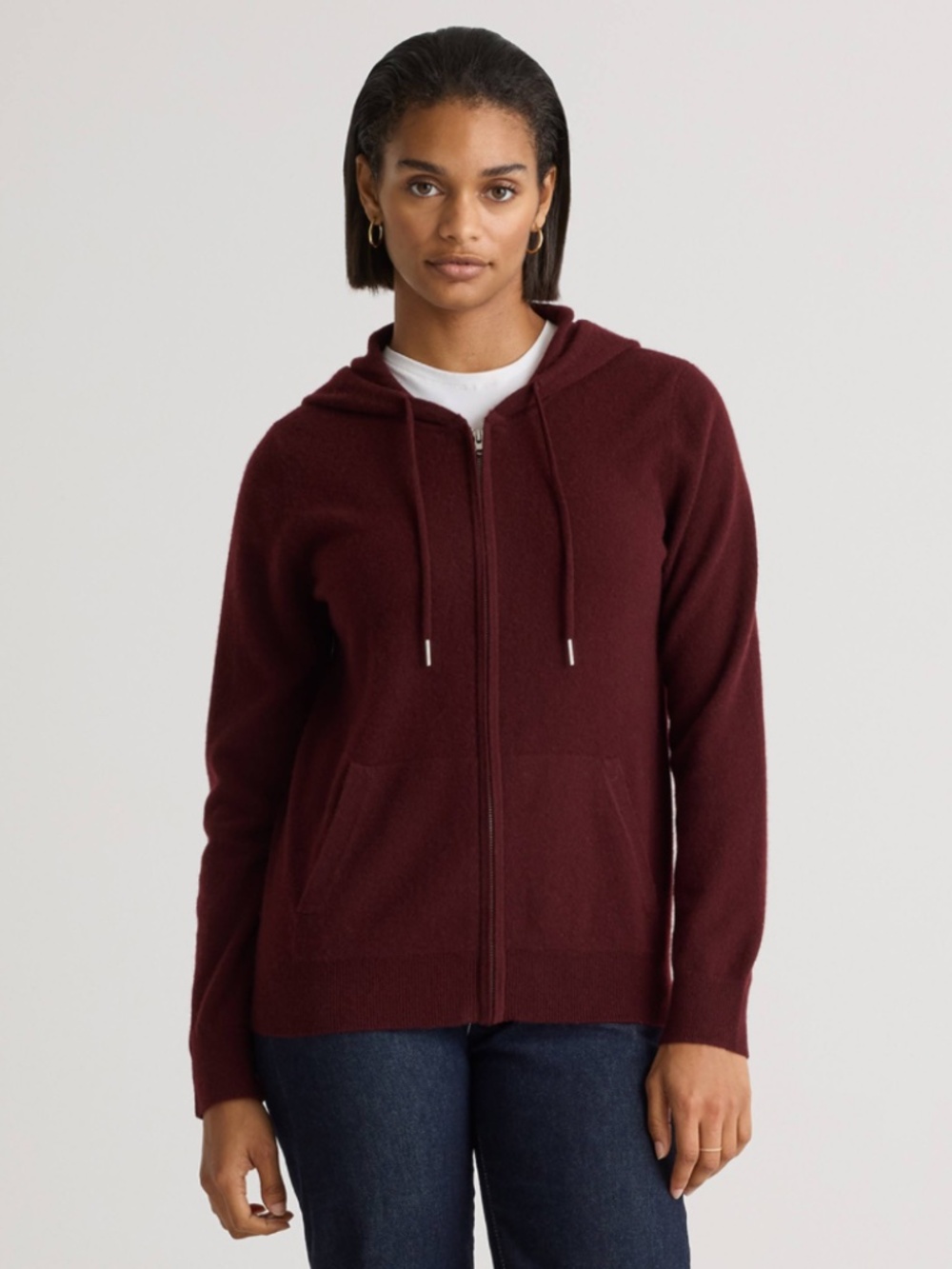 Quince Mongolian Cashmere Full-Zip Hoodie Size Large Burgundy NWT